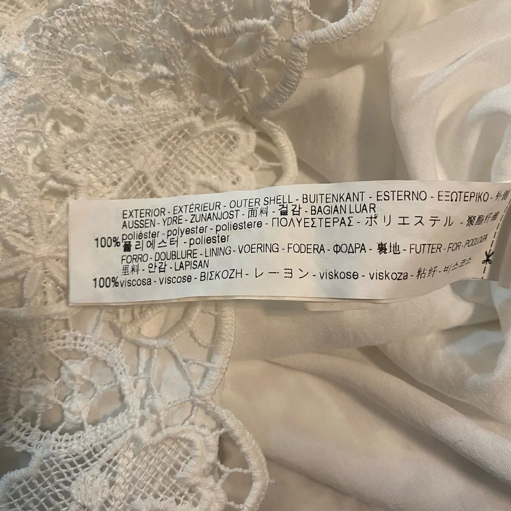 Beautiful White Lace Zara Woman Blouse w/ 3/4 Sleeves & Scalloped Edges Size L